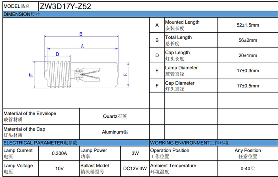 Reattore UV 12VDC Reattore elettronico da 3W UV di piccola potenza che uccide i batteri